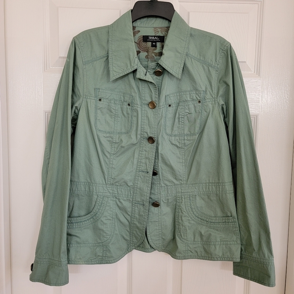 TRIBAL Green Front Pocket Jacket